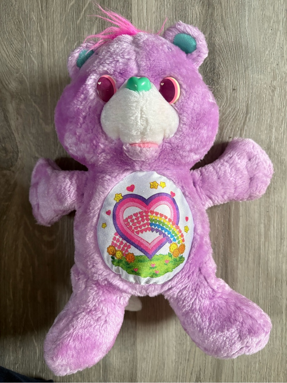 Vintage 1990s Care Bears Purple Plush Bear with Rainbow Heart Belly Patch